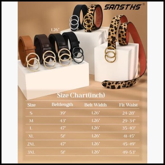 Faux Leather Belt with Double Ring Buckle for Jeans and Pants
